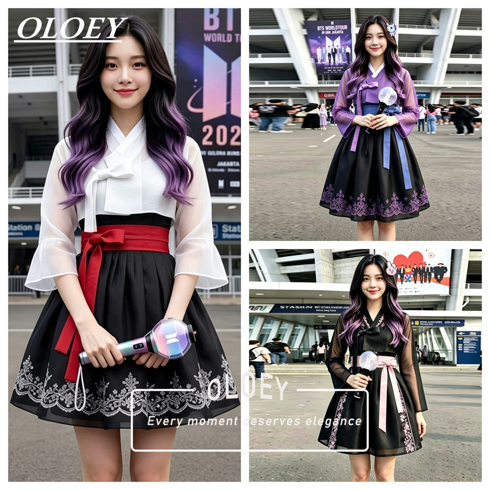 Modern Korean Lifestyle - OLOEY Modernes Applikationen-Kurzkleid Hanbok 2026 Kontrastfarben